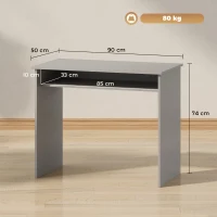 HOMCOM Bureau informatique sobre épuré compact avec 1 étagère, panneaux de particules, dim. 90l x 50P x 74H cm, gris(m-3)