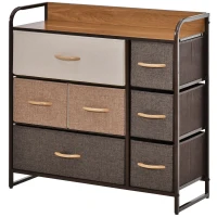 HOMCOM Kommode Schrank mit 7 Schubladen aus Leinen Schubladenschrank mit Metallrahmen für Wohnzimmer, 80x29x78,5 cm(m-1)