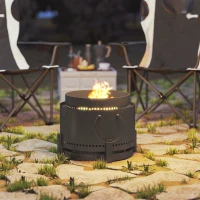 Outsunny Smokeless Fire Pit with Ash Catcher, 37cm Portable Wood Burning Firepit with Poker for Garden Camping Bonfire Party, Metal, Dark Grey(m-9)