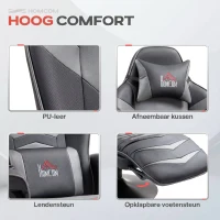 HOMCOM Relax Fauteuils, Stoel Met Massage, Voetsteun, Stalen Frame, voor Gamers, Grijs(m-6)