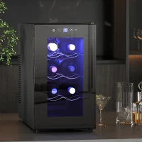 HOMCOM Cave à vin 8 bouteilles 21L, réfrigérateur à vin et boissons avec température réglable 8-18°C, porte en verre, noir(m-2)