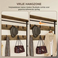 HOMCOM 6-in-1 Kapstok met Schoenenbank en Schoenenrek, Industrieel Ontwerp, 10 Haken, 2 Stoffen Laden, Metaal, Bruin(m-5)