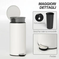 HOMCOM Cestino Spazzatura da 30L con Coperchio a Chiusura Morbida in Metallo e PP, Crema(m-7)
