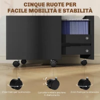 HOMCOM Schedario da Ufficio con 2 Cassetti, Serratura, Ruote a Freno, per Formato A4/Legale, 42x40x60 cm, Nero(m-7)