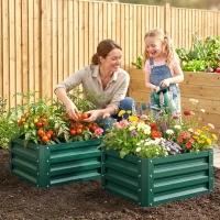 Outsunny Set of Two 60 x 60cm Steel Planter Boxes - Green(m-2)