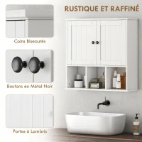 HOMCOM Armoire murale de salle de bain, meuble de rangement avec 2 portes, étagère réglable et compartiments ouverts, blanc(m-7)