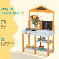 AIYAPLAY Bucătărie de noroi pentru copii, bucătărie de joacă din lemn pentru exterior cu plită, chiuvetă detașabilă, rafturi pentru copii 3-8 ani, Albastru deschis(m-6)