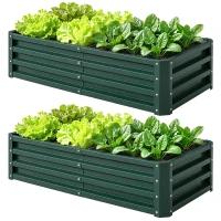 Outsunny Set de 2 paturi de grădină rectangulare, tablă de oțel ondulată, 120 x 60 x 30,5 cm, Verde închis(m-8)