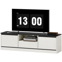 HOMCOM Mueble TV hasta 152 cm con 2 Armarios Estante Abierto y Cajón 140x35x40 cm Negro y Blanco(m-7)