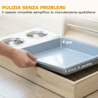 PawHut Mangiatoia per Conigli in Legno con Portafieno, Ciotola in Acciaio e Serbatoio Acqua, 58x40x32 cm, color Legno(m-5)