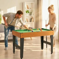 HOMCOM 4-in-1 Partyspieltisch inkl. Tischtennis, Kicker, Billard, Tischhockey, Metall, Holz, Natur+Schwarz(m-9)