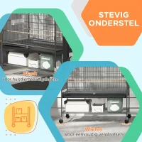 PawHut Vogelkooi inclusief zitstokken, vogelspeelgoed, uitneembare vloerbak, 1 plank, grijs(m-6)