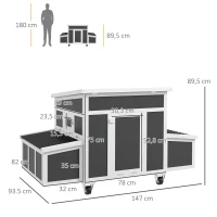 PawHut Pollaio in Legno per 2-4 Galline con 2 Nidi per la Cova, Tetto Apribile e Vassoio Estraibile, Grigio Scuro(m-3)