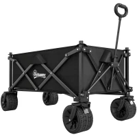 Outsunny Folding Garden Trolley, Outdoor Wagon Cart with Carry Bag, for Beach, Camping, Festival, 120KG Capacity, Black(m-1)