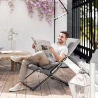 Outsunny klapstoel met verwijderbaar kussen tuinstoel campingstoel ligstoel zitmeubel tuin terras balkon textiel staal grijs 66 B x 94 D x 79 H cm(m-9)