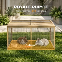 PawHut Kleindierenkooi, Konijnenstal met Opklapbaar Dak, Grenenhout, 120x120x57cm, Natuur(m-4)