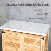 Outsunny tuinkast met interne plank en werkblad, van vurenhout en gegalvaniseerd staal, 79x43x92 cm, houtkleur(m-5)