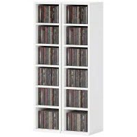 HOMCOM 204 CD-Aufbewahrungsregale im 2er-Set, Blu-Ray-Turmständer mit verstellbaren Regalböden, Bücherregal-Organizer, Weiß(m-11)