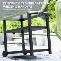 Outsunny Grillwagen 3-Etagen met Werkoppervlak, Planken, Haken, Wielen, Roestvrij Staal, 102x50x81cm, Koolgrijs(m-7)