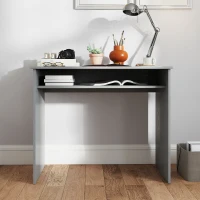 HOMCOM Bureau informatique sobre épuré compact avec 1 étagère, panneaux de particules, dim. 90l x 50P x 74H cm, gris(m-8)