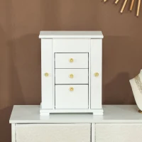 HOMCOM Boîte à Bijoux Femme à 4 Niveaux, Coffre à Bijoux en Bois avec Ailes, Miroir et 2 Tiroirs, 26,5x16 x33,5 cm, Blanc(m-7)