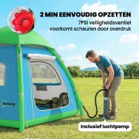 Outsunny Opblaasbare Tent 3 Personen Snelle Opzet Buitentent met Pomp Meshramen Afneembaar Dak(m-4)