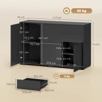 HOMCOM Sideboard Komoda, 2 szuflady, Push-Click, 117 cm x 36 cm x 74 cm, Czarny(m-3)