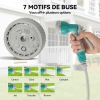 DURHAND Enrouleur Tuyau Arrosage Mural Automatique 10 + 1 m, Pivotant 180°, Buse à 7 Modes, pour Jardin, 28x14x34cm, Vert(m-4)