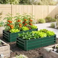Outsunny Set de 2 paturi de grădină rectangulare, tablă de oțel ondulată, 120 x 60 x 30,5 cm, Verde închis(m-2)