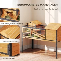 PawHut Schildpaddenverblijf, Kleindierenverblijf, 2 ruimtes, 2 verdiepingen, vensters, hellingen, accessoires, hout, staal, geel(m-7)
