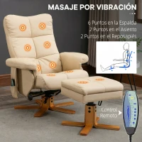 HOMCOM Sillón Relax Reclinable con Reposapiés 10 Puntos de Masaje Giratorio Mando a Distancia Bolsillo Lateral Crema(m-4)