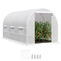 Outsunny Serra da Giardino a Tunnel 4x2x2m con Struttura in Acciaio e Telo in Polietilene Bianco(m-1)