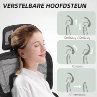 HOMCOM Bureaustoel, Ergonomische Bureaustoel met Mesh Bekleding, Verstelbaar, Rolbaar, met Armleuningen, Hoofdsteun, Zwart(m-9)
