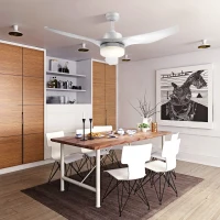HOMCOM Ventilateur plafond avec lumière et télécommande 20,5 W, 6 vitesses 3 couleurs d'éclairage et minuterie, 132 cm, blanc(m-12)