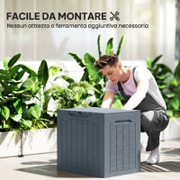 Outsunny Baule da Giardino Impermeabile con Maniglie, in PP, 56x41x50 cm, Grigio Chiaro(m-4)