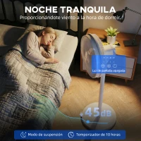 HOMCOM Ventilador de Pie con Control Remoto Altura Ajustable 4 Velocidades Oscilación 80° Temporizador 10H Pantalla LED Blanco(m-16)