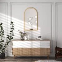 HOMCOM Miroir mural arche, 110 x 65 cm Cadre en bois, Miroir arqué pour le salon, la chambre, l'entrée, bois naturel(m-10)