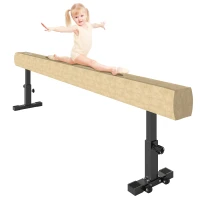 HOMCOM Poutre de Gymnastique 226 cm Antidérapant, Hauteurs Réglable, avec Roulettes, en Acier et Bois Massif, Marron(m-12)