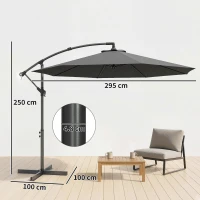 Outsunny 3m Overhanging Cantilever Parasol, with Cross Base - Grey(m-3)