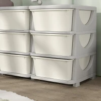 HOMCOM Comodă cu 6 sertare pentru copii de 3-6 ani, cu margini rotunjite, din PP crem, 75x37x56.5 cm(m-9)