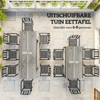 Outsunny Uitschuifbare Eettafel voor 6-8 Personen, Verstelbare Outdoor Tafel van Aluminium, Staal, Kunststof met Houteffect, Grijs(m-4)