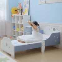 HOMCOM Lit pour enfants de 3 à 6 ans design étoiles sommier à lattes inclus chambre moderne 143 x 74 x 59 cm bleu blanc(m-8)
