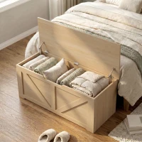 HOMCOM 127L Home Storage Box, with Safety Hinges - Nature Wood Finish(m-9)