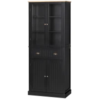 HOMCOM Buffet meuble cuisine rangement armoire de cuisine 4 portes dont 2 portes vitrées et 1 tiroir étagères réglables - noir(m-11)
