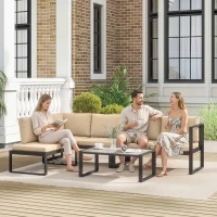 Outsunny 4-delige tuinmeubelset, sofaset met 2 tweezitsbanken, stoel zonder armleuningen en salontafel, voor balkon, khaki(m-7)