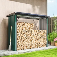 Outsunny Abri-bûches Couvert Support pour Bois de Chauffage Plancher Surélevé Toit Incliné, Acier Galvanisé 213x66,5x150cm Vert(m-10)