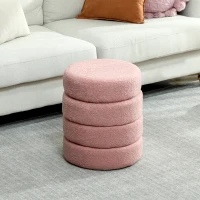 HOMCOM Repose pied salon, tabouret ottoman rond rembourré en peluche Teddy, pour chambre à coucher, entrée, Ø 40 x 45 cm, rose(m-2)