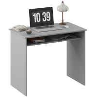 HOMCOM Bureau informatique sobre épuré compact avec 1 étagère, panneaux de particules, dim. 90l x 50P x 74H cm, gris(m-11)
