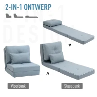 HOMCOM Vloerstoel Opvouwbaar Matras Slaapmat, 2-in-1 design, afneembaar kussen, 60 x 80 x 56 cm, Hemelsblauw(m-7)
