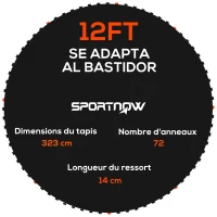 SPORTNOW Tapis de rechange pour trampoline tapis de saut de remplacement, compatible trampoline Ø 3,7 m et ressorts de 14 cm(m-1)